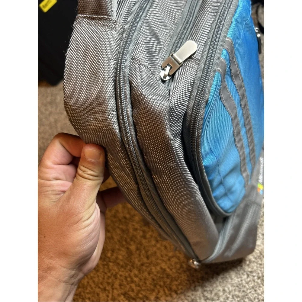 Microsoft Padded Laptop Backpack Strap Multiple Pockets Zip Blue Gray 18